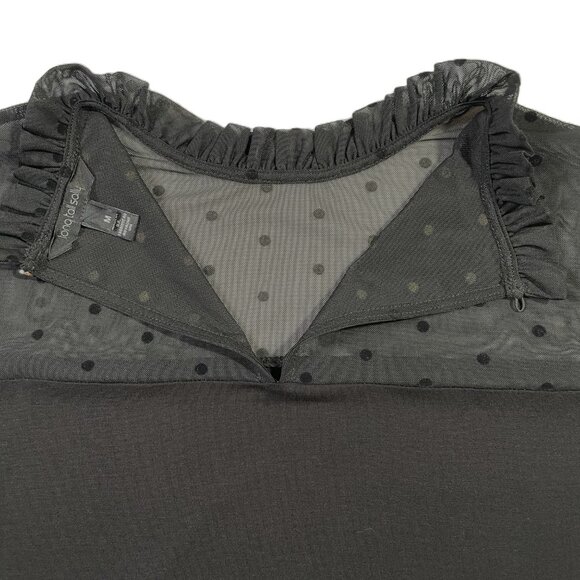 Long Tall Sally Black Sheer Polka Dot Neck Jersey Long Sleeve Top Size M - Picture 6 of 14
